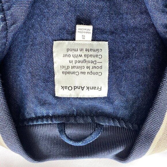NWOT FRANK AND OAK MEN'S DARK WASH DENIM COLLARLESS BOMBER JACKET - XL - Picture 8 of 14